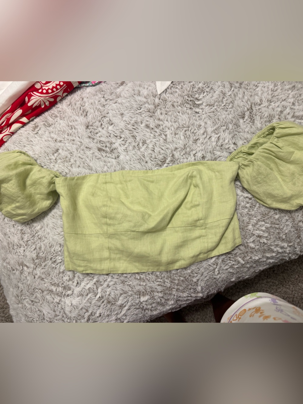 LOFT Light Green Off-the-Shoulder Puff Sleeve Crop Top